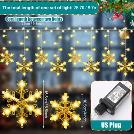 Baquler 28.7ft 432 LED Christmas Snowflake Lights Outdoor Indoor 8 Modes Night Waterproof Snowflake Curtain Light Connectable Fairy String Xmas Lights for Window Holiday Eaves Garden Yard (Warm Color)