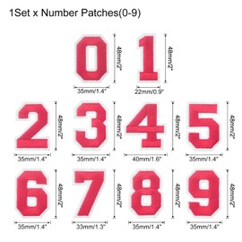 MECCANIXITY 1Set Number Patches Embroidered Decorative Repair Patches Iron on Patches Sew On Embroidered Applique Patches 0-9 Rose Red 2" Height for Clothes, Shoes, Hats, Backpacks, DIY