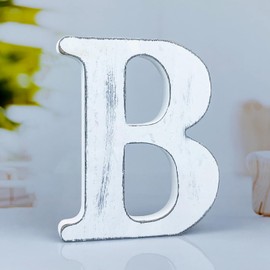 WOODOUNAI 6 Inch Rustic White Wood Letters Unfinished Wood Letters for Wall Decorative White Retro Standing Letters Sign Board Decoration for Craft Home Party Projects (B)