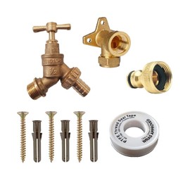 hep® Outdoor Garden Bib Tap Kit Inc. Wall Plate Elbow Fixing Screws with Wall Plugs Brass Tap Connector