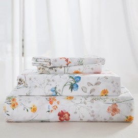 DAUAOTO Full Size Printed Sheets Set, 100% Cotton Bedding Sets, Up to 14" Deep Mattress, Farmhouse Pattern Bedlinen Set, Botanical Garden