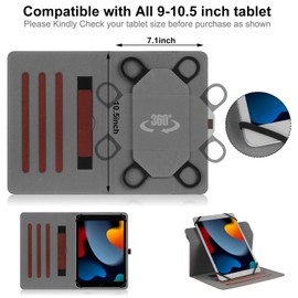 Universal 9 10 10.1 inch Android Tablet Case,Slim 360 Degree Rotatable Back Cover Folio Case for Universal 9-11 inch Tablet, with Multi-Angle Viewing Stand,Brown