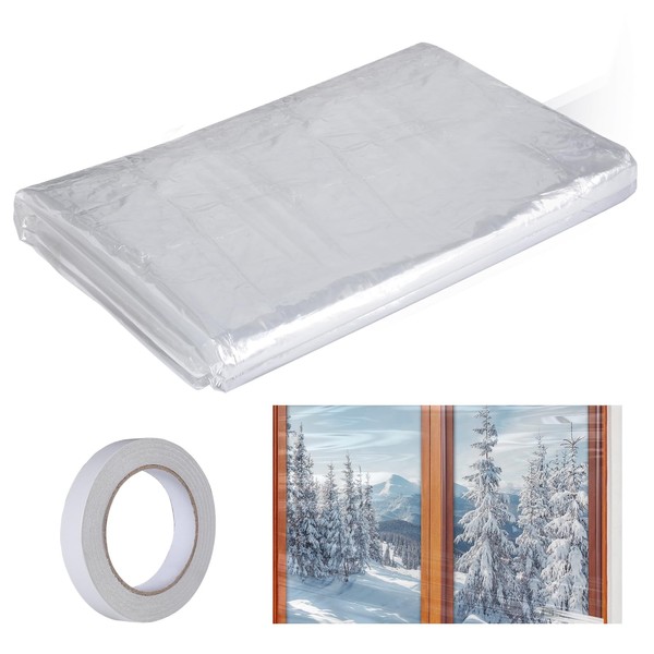 Window Insulation Kit for 5 Windows of 3' x 5' - Indoor Window Plastic for Winterizing, Tear Resistant Shrink Window Cover with Double-Side Tape to Keep Cold Out, 63 × 236 in