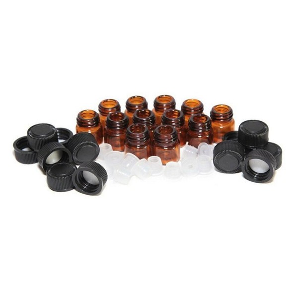 50PCS 2ML Amber Glass Essential Oil Bottle With Orifice Reducer And Black Cap Jars Vials Container