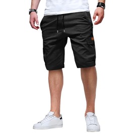 ZOXOZ Men's Cargo Shorts Summer Shorts Chino Shorts Elastic Waist with 6 Pockets, black