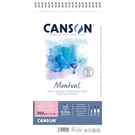 CANSON Montval Watercolour Paper Spiral Pad, Satin, 300 gsm, 12 Sheets, 16 x 28.4 cm