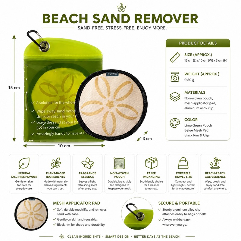 Beach Sand Remover Powder for Travel – Talc-Free Fragrance Pouch