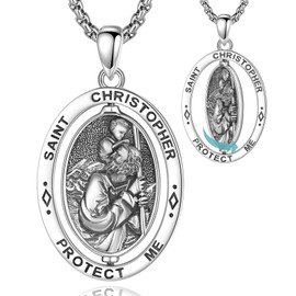 EUDORA Harmony Ball S925 Sterling Silver St Christopher Medal Saint Christopher Necklace for Women Men, Rotatable St. Christopher Amulet Christian Jewelry Gifts for Son Daughter, 24"+22"