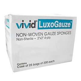 Gauze Non-Woven Sponges, Closed Weave 4 Ply, Non Sterile - 2x2 inch, Pack of 5000 (25 Bags of 200 Each) - Vivid LuxoGauze