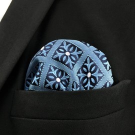 SHLAX&WING Men's Blue Silk Blue Checkered Pocket Square, 12.6 x 12.6 inches (32 x 32