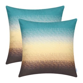 CaliTime Pack of 2 Cozy Fleece Throw Pillow Cases Covers for Couch Bed Sofa Farmhouse Modern Gradient Ombre Rainbow Stripes 16 X 16 Inches Teal to Coffee