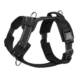 OneTigris Diesel Adjustable Tactical Harness, Soft Padded Chest Harness for Medium and Large Dogs with Reflective, 1 Handle, 3 D-Rings (Black, M)