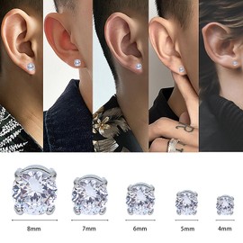 NEWITIN 5 Pairs Stainless Steel Magnetic Stud Earrings for Men Magnetic Earrings Men Clip on Earrings Inlaid Cubic Zirconia Unisex Non Piercing Earrings 4 to 8MM Diamond Earrings for Women Men