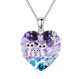 TOUPOP Owl Necklace Gifts 925 Sterling Silver Crystal Owl Family Pendant Necklace Birthday Christmas Jewelry for Women (4 Owls)