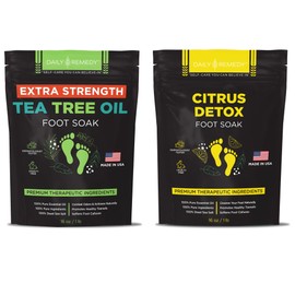 DAILY REMEDY EXTRA STRENGTH Tea Tree Oil & Citrus Detox Foot Soak Set - Made in USA - Soothes Sore Tired Feet, Athletes Foot, Stubborn Foot Odor, Softens Calluses & Refreshes & Detoxifies - Pack of 2