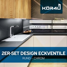 kör4u Set of 2 Design Angle Valve 1/2 x 3/8 Inch Round Water Shut-off Valve Chrome Quick Release for Bathroom & Kitchen with Rosette