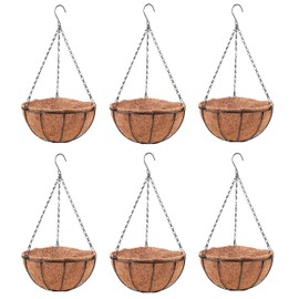 LaLaGreen Hanging Baskets for Plants (6 Pack, 10 Inch) Hanging Planter Outdoor with Coco Liner, Metal Wire Flower Basket Pots Holder Hanger Hook Deck Patio Porch Garden Balcony Outside Decoration
