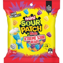 The Natural Confectionery Co. Sour Patch Kids Mini Xtreme Sour Heads Lollies 80g