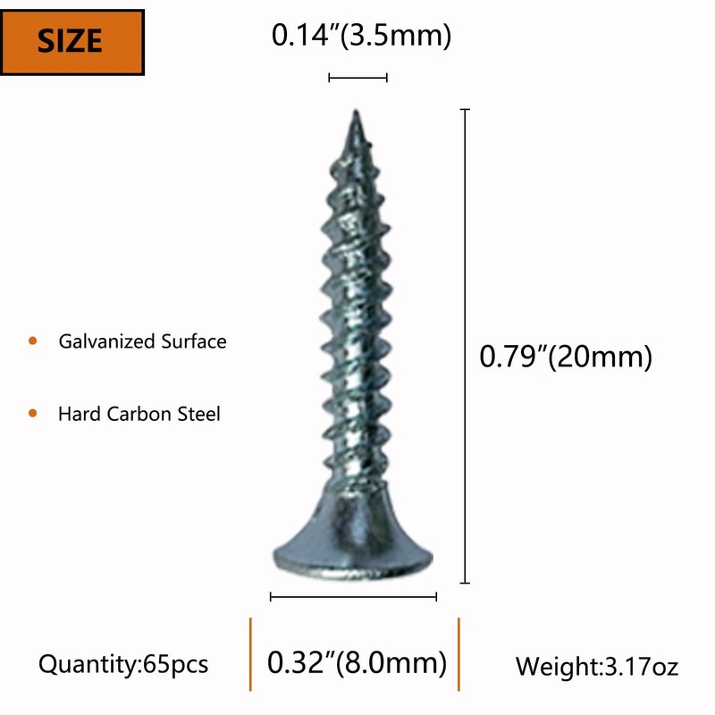 ELOOGAA 65pcs 3/4 inch Galvanized Wood Screws,Wood Screws for Drywall,Phillips