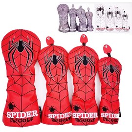4 Piece Golf Headcover Driver Cover / Wood 2 FW Covers 1 Utility UT Cover with Conversion Doug Spiders Spider 2022 NEW (Red (DR+FW+FW+UT))