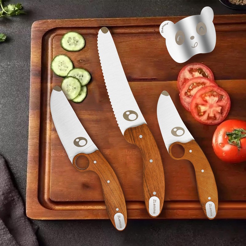 ZLemma Kids Knife Set for Real Cooking with Educational Ring,