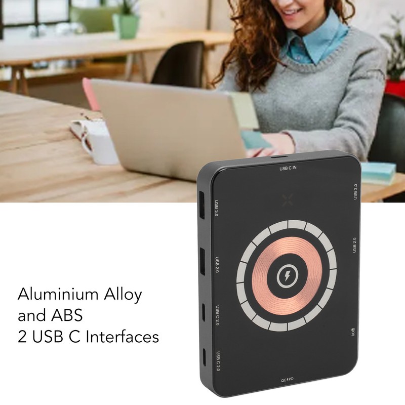 USB C Hub Magnetic Wireless Charging Storage Card Slot Aluminium
