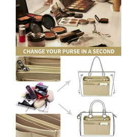 Purse Organizer Insert, Handbag Purse Organizer, Multi pocket Wallet Organizer, Backpack Liner Organizer, Handbag Tote Shaper, Felt Bag Organizer with zipper, Felt Bag Organizer for Tote & Purse (WH)