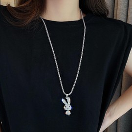 Wendalern Cubic Zirconia Bunny Necklace Shiny Crystal Rabbit Pendant Necklace Silver Long Box Chain Necklace Cute Animal Bunny Necklace Jewelry for Women Girls