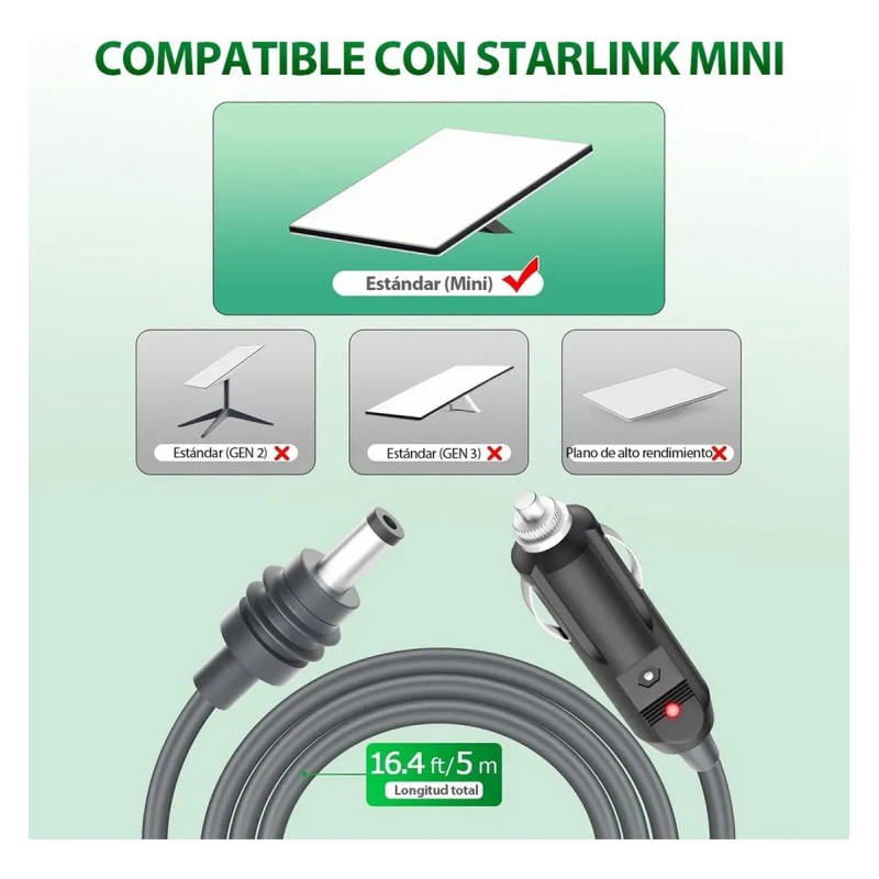 Cable Alimentador De Dc A Encendedor Auto Para Starlink Mini