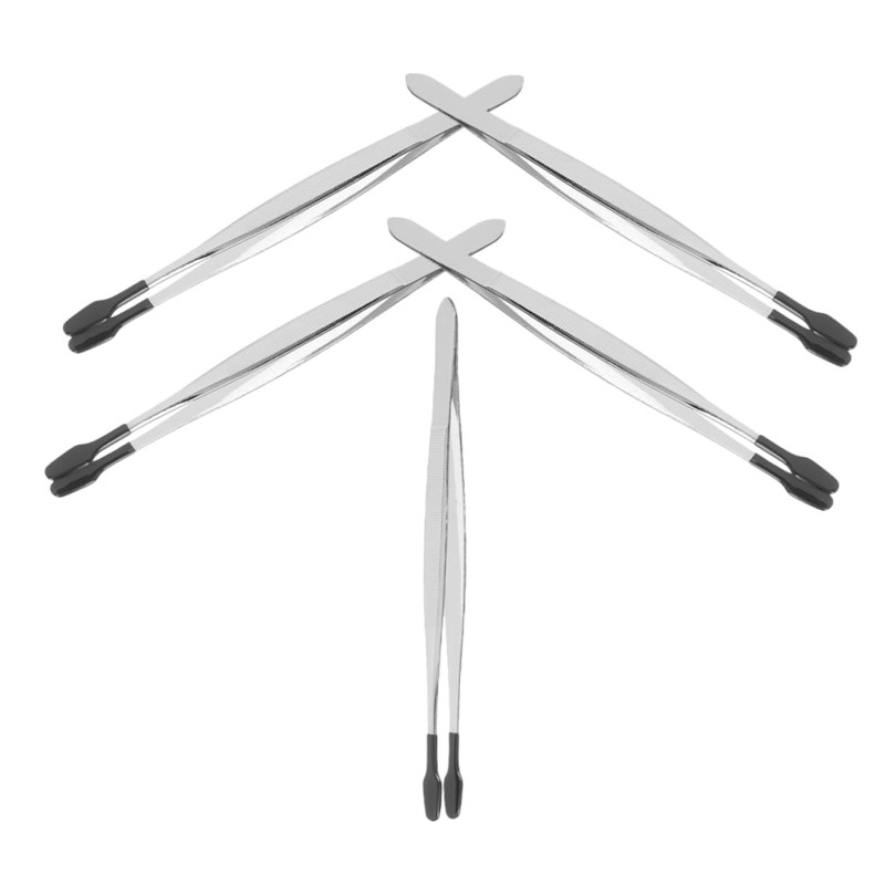 Minkissy 2sets Craft Tweezers Rubber Tips Jewelry Tweezers Set Metal