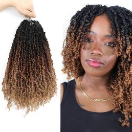 Yanky Spring Twist Crochet Hair with Curly Ends 12 Inch Pre-looped Spring Twist Crochet Hair 8 Packs Kinky Twist Pre-twist Bohemian Passion Twist Crochet Hair for Black Women(12 Inch,1B/30/27)