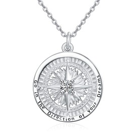 Compass Necklace for Women 925 Sterling Sliver Birthstone Pendant Go in the direction of your dream Compass Jewellery Wedding Anniversary Graduation travelling Gifts for Women Wife Girlfriend