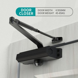 GEKRONE Automatic Door Closer Heavy Duty Fire Prevention Spring Hydraulic Aluminum Alloy Surface Mounted Residential Commerical Grade Door Closer Adjustable Speed Door Weights 99-187 Lbs Size2-Black