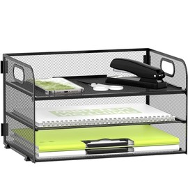 Daltack Organizador de papel de 3 niveles con asa, organizador de escritorio de malla, bandeja de cartas, organizador de archivos para carpetas A4, co
