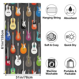 GzLeyigou Microfiber Colorful Guitar Bass Thick Beach Towel Oversized, Quick Dry Bath Towel Large, Absorbent Bathroom Towel for Women, Men, Travel, Swim, 31"x61"