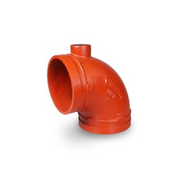 4" Grooved 90F Elbow with Drain Ductile Iron, Joins Pips in Wet and Dry Systems, Full Flow, Orange