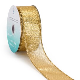 CT CRAFT LLC Gold Metallic Wired Ribbon 1.5 inch x 10 Yards for Christmas Home Decor Tree Topper Bow Gift Wrapping DIY Crafts Wreath Garland Wedding