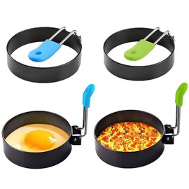 4 Pcs Egg Rings, Stainless Steel Egg Ring with Anti-Scald Folding Handle, Non Stick Coating, Suitable for Egg Frying, Shaping,Pancakes,Mini Burger