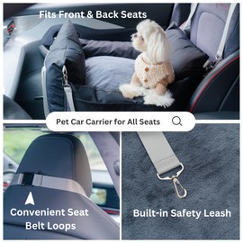 Pinxing Dog Car Seat for Small Dogs Under 25lbs, Waterproof & Washable Booster Seat with Safety Belt, Detachable Pet Carrier (Black, Normal)