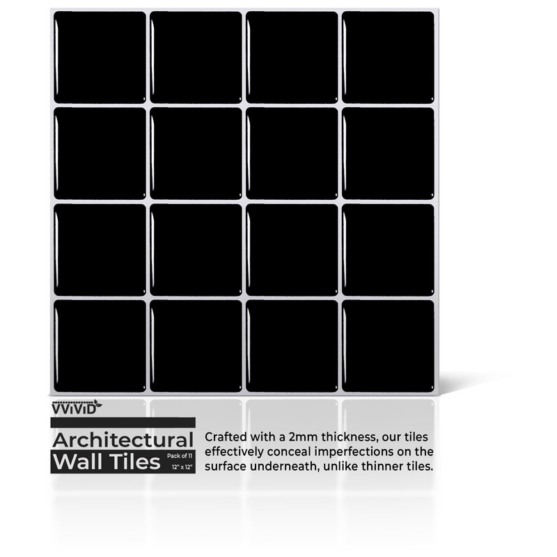 VViViD 11 Sheets Peel and Stick Black Gloss Faux Ceramic