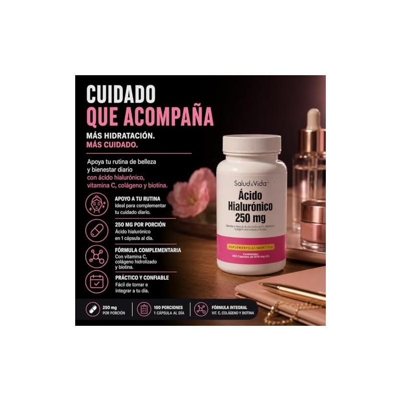 Ácido Hialurónico 250 Vitamina Colágeno Biotina 100 Cápsulas Salud Vida