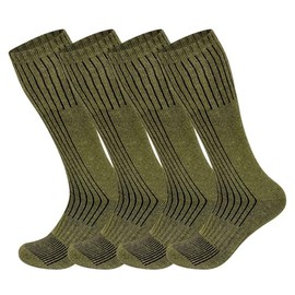 1 Pair-Men's Long Military Combat Crew Boot Socks Army Combat Hiking Walking Moisture Wicking Cushioned Socks-Army Green-One Size