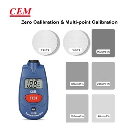 CEM Paint Thickness Gauge,Car Boat Coating Tester with Calibration Plates&Battery,Fe/NFe Automatic Recognition Portable Digital Thickness Meter Detector,Backlight LCD Display,Auto Power Off&Lanyard