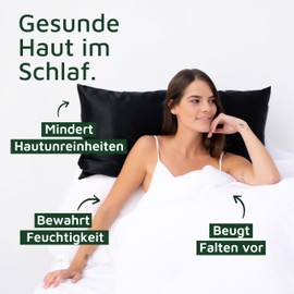 bene-sleep® Premium Silk Pillowcase - 100% Mulberry Silk 22 Momme | Oeko-Tex Certified* | Anti-Frizz & Wrinkle Reduction | Cooling, Hypoallergenic, Skin Friendly & Luxurious (Black, 50 x 70 cm)