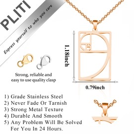 PLITI Golden Ratio Necklaces Geometic Gift Mathematics Gift Fibonacci Sequence Ratio Symbol Pendant For Math Lover (Golden Ratio rectangle necrg)