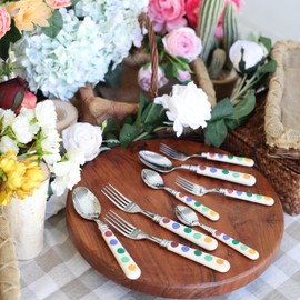 ANNOVA Silverware Set 20 Pieces Cutlery Stainless Steel Colorful Fun Handle Flatware Service for 4 - Dinner Knife, Dinner Fork, Salad fork, Dinner Spoon, Dessert Spoon (Puka Dots, 20 Pieces)