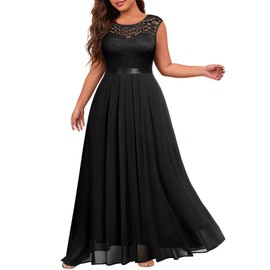 Miusol Women's Plus Size Sleeveless Scoop Neck Floral Lace Bridesmaid Evening Party Maxi Dress Black