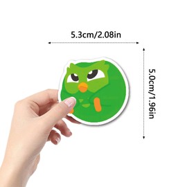 Duolingo Stickers 55pcs Cute Cartoon Green Owl Stickers for Kids Journals,Funny Language Practice Vinyl Stickers for Teens Laptops Water Bottles Luggage Skateboard Phone Scrapbook