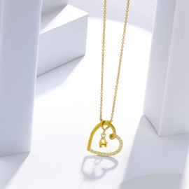Qings Initials Letter C Necklace for Women - 14k Gold Plated Initial Letter Cubic Zirconia Love Heart Name Alphabet Necklaces Birthday Presents for Wife Mom