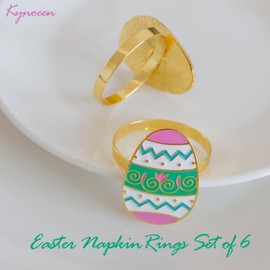 Easter Napkin Rings Set of 6, Gold Eggs Napkin Ring Holders for Easter Decoration Party Dining Table Settings